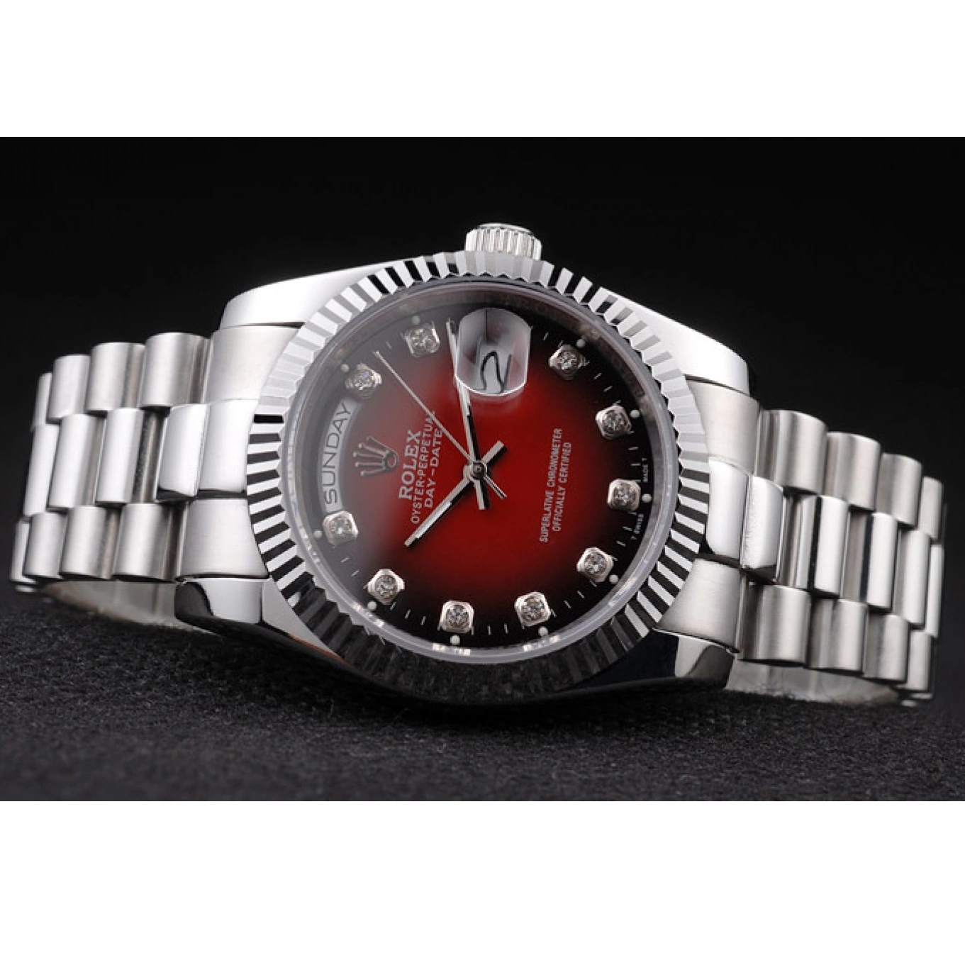 Aaa replica watch Tone Rolex Stainless Day-Date Polished Red Steel Dial Two 1024